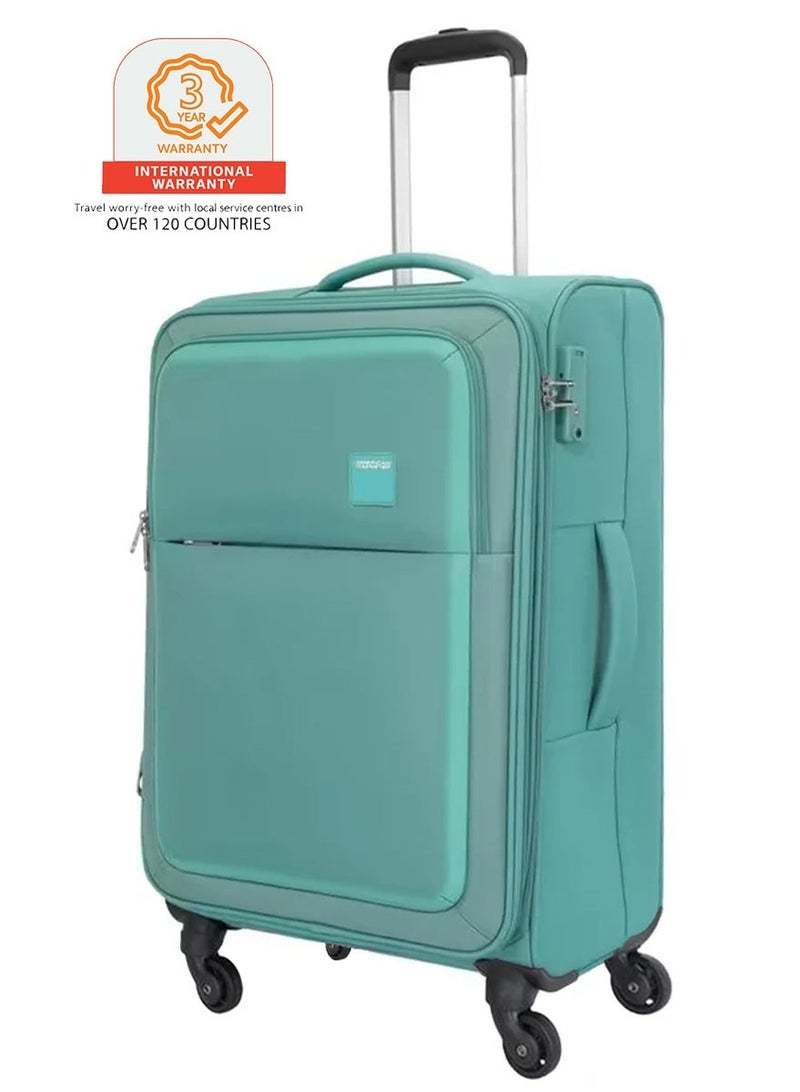AMERICAN TOURISTER seville suitcase, check-in size 69 cm / 25 inch, 4 wheels, soft top, polyester, green|tsa lock|front storage compartment|inner mesh zippered pocket - 3 years international warranty - Image 1