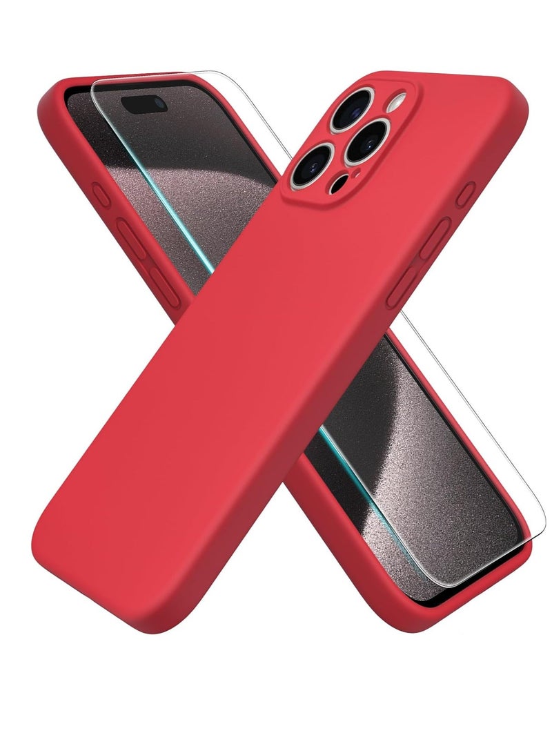 MUNTAQI iPhone 15 Pro Max Case 6.7" – Red, Silky-Soft Liquid Silicone, Shockproof Rubber, Includes 1 x Screen Protector - Image 1