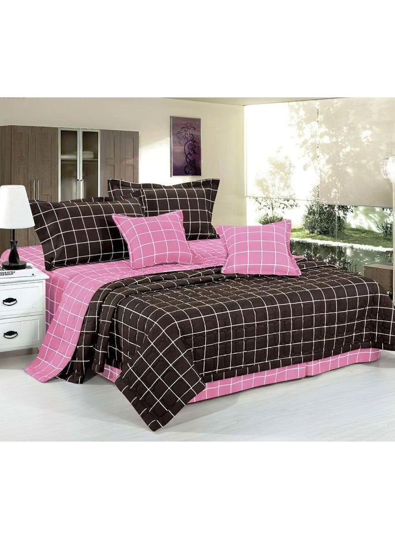 Hours 6 Pieces Comforter Set King Size 220 X 240 Cm Solid Color Reversible Bedding Set for All Seasons - Image 1