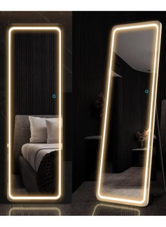 Vparty 160x40cm Full-Length Mirror with LED Lights, Free Standing or Wall-Mounted, Dimmable & 3-Color Lighting, Stylish Frameless Design, Illuminated Vanity Mirror for Bedroom, Living Room, Hallway, Modern Home Decor  - Image 1