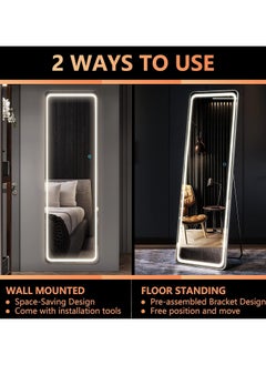 Vparty 160x40cm Full-Length Mirror with LED Lights, Free Standing or Wall-Mounted, Dimmable & 3-Color Lighting, Stylish Frameless Design, Illuminated Vanity Mirror for Bedroom, Living Room, Hallway, Modern Home Decor  - Image 4