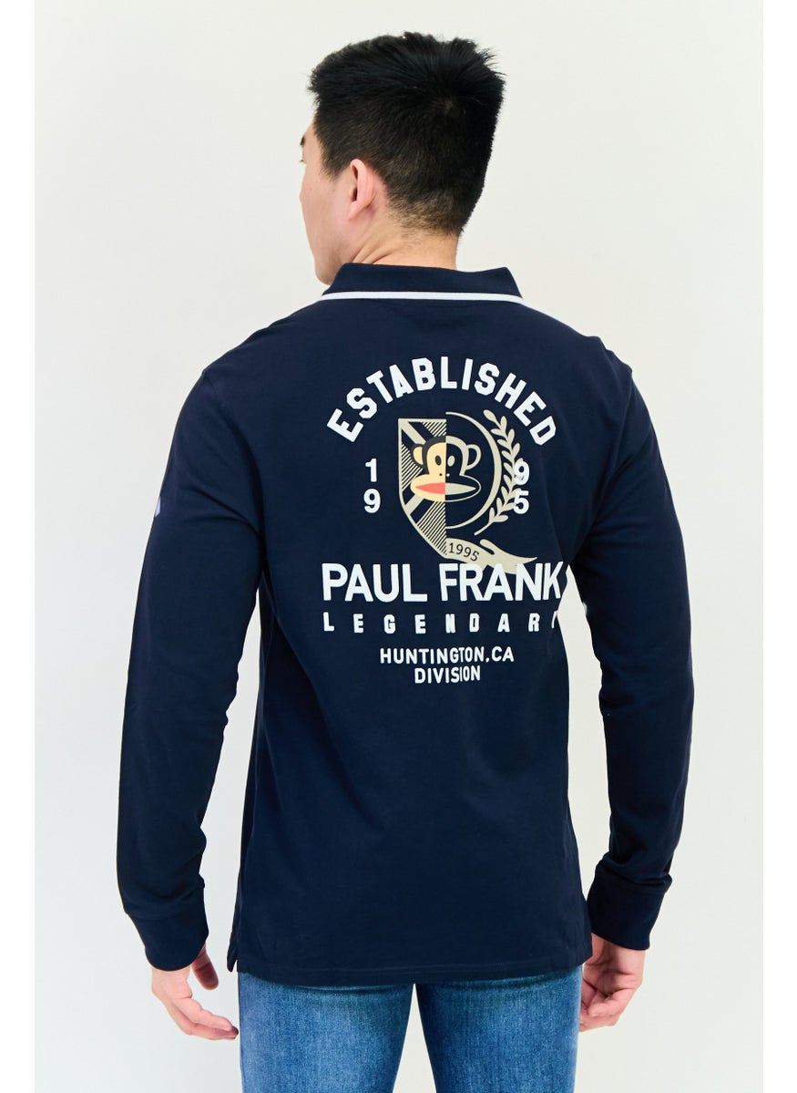 Paul Frank Men Regular Fit Graphic Print Long Sleeve Polo Shirt, Navy  - Image 2