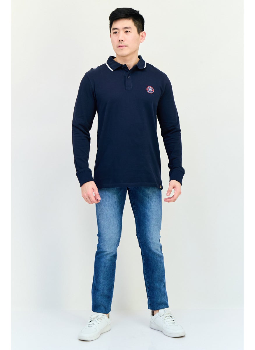 Paul Frank Men Regular Fit Graphic Print Long Sleeve Polo Shirt, Navy  - Image 3