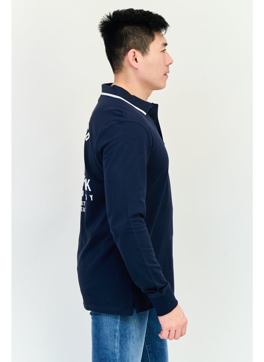 Paul Frank Men Regular Fit Graphic Print Long Sleeve Polo Shirt, Navy  - Image 4