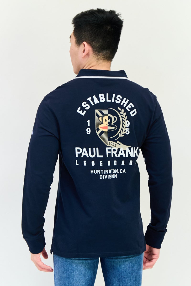 Paul Frank قميص بولو بأكمام طويلة للرجال بتصميم جرافيكي، لون كحلي - Image 2