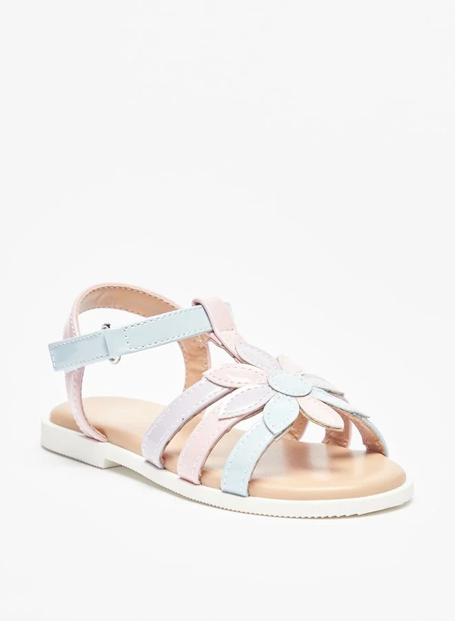 Flora Bella By Shoexpress Girl's Floral Applique Strap Sandals with Hook and Loop Closure Ramadan Collection