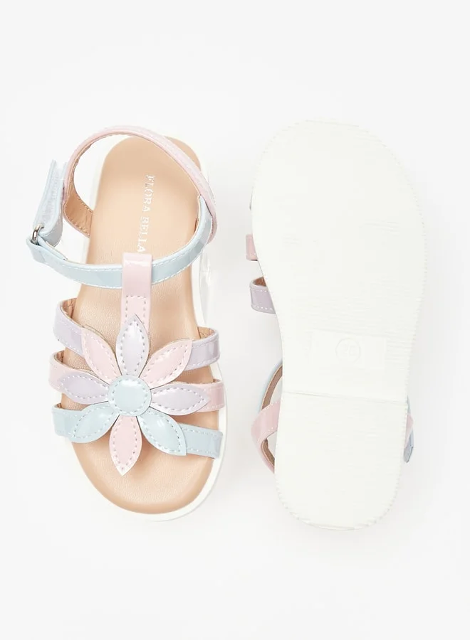 Flora Bella By Shoexpress Girl's Floral Applique Strap Sandals with Hook and Loop Closure Ramadan Collection