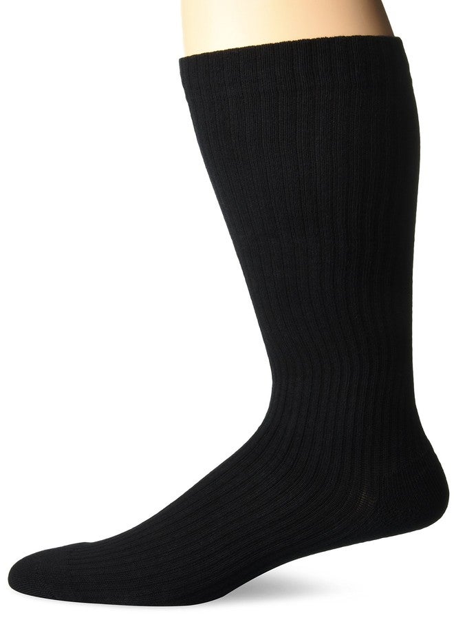 MD USA Ribbed Cotton Compression Socks with Cushion Soles, Black, Large