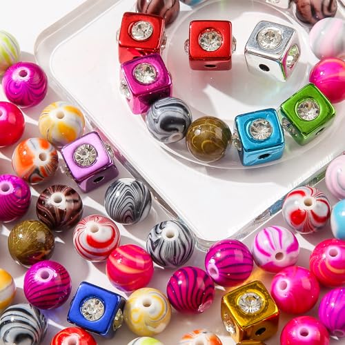 ANCADN 16mm Acrylic Beads,Chunk Bubblegum Beads,Beads for Pens,Cube Shine Beads,60pcs Jumbo Plastic Beads for Necklace Jewelry Bracelets DIY Crafts Making (Color line) - Image 2