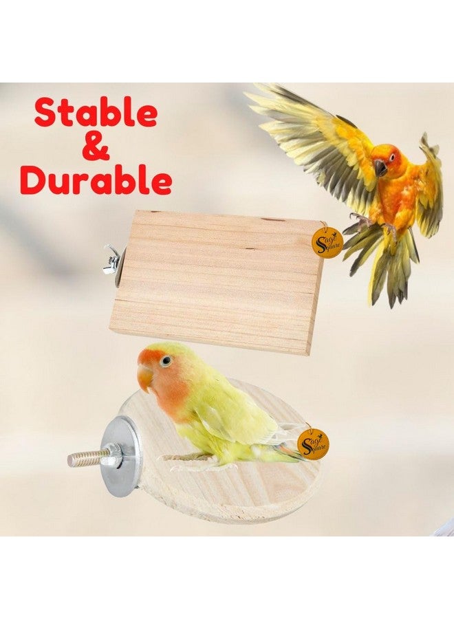 سايج سكوير مجموعة من قاعدتين خشبيتين دائريتين (3 * 4 و4 بوصات) على شكل دائرة وقاعدة خشبية للطيور، ملحقات قفص لعبة مرحة، مناسبة للطيور والببغاوات والبادجي - Image 3