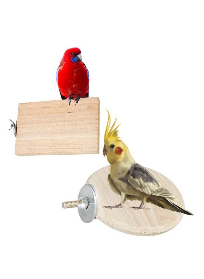 سايج سكوير مجموعة من قاعدتين خشبيتين دائريتين (3 * 4 و4 بوصات) على شكل دائرة وقاعدة خشبية للطيور، ملحقات قفص لعبة مرحة، مناسبة للطيور والببغاوات والبادجي - Image 1