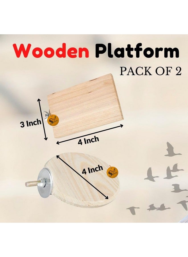 سايج سكوير مجموعة من قاعدتين خشبيتين دائريتين (3 * 4 و4 بوصات) على شكل دائرة وقاعدة خشبية للطيور، ملحقات قفص لعبة مرحة، مناسبة للطيور والببغاوات والبادجي - Image 2