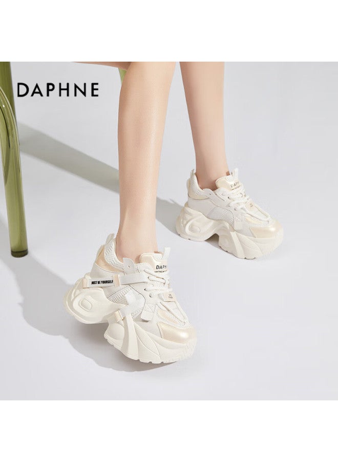 Daphne Retro Platform Hidden Height Increase Dad Sneakers For Women Pee Slimming Casual Sports Shoes Beige Gold Size 35 - Image 3