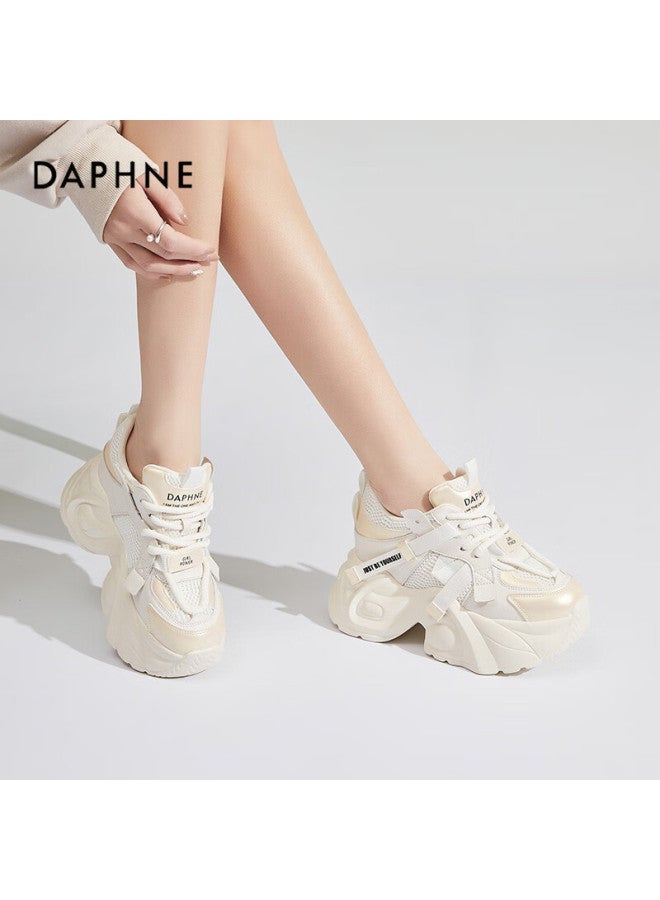 Daphne Retro Platform Hidden Height Increase Dad Sneakers For Women Pee Slimming Casual Sports Shoes Beige Gold Size 35 - Image 1