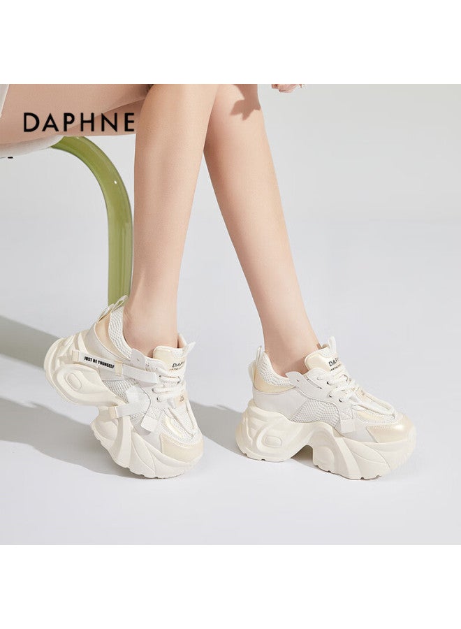 Daphne Retro Platform Hidden Height Increase Dad Sneakers For Women Pee Slimming Casual Sports Shoes Beige Gold Size 35 - Image 4