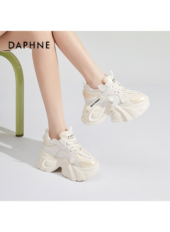 Daphne Retro Platform Hidden Height Increase Dad Sneakers For Women Pee Slimming Casual Sports Shoes Beige Gold Size 35 - Image 2