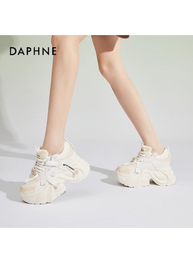 Daphne Retro Platform Hidden Height Increase Dad Sneakers For Women Pee Slimming Casual Sports Shoes Beige Gold Size 35 - Image 5