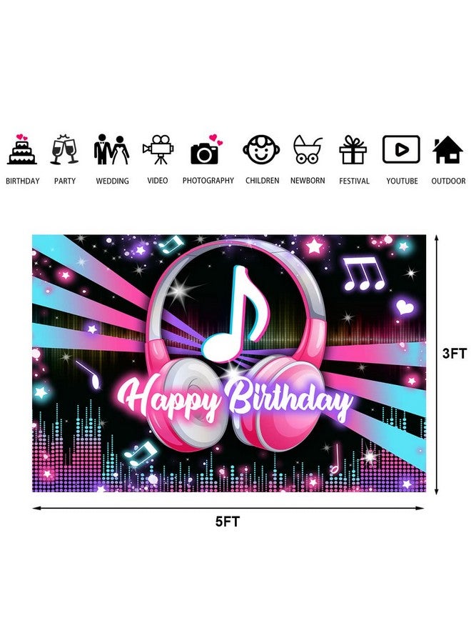 Lofaris Popular Musical Theme Birthday Party Backdrop Music Happy Birthday Background Kids Adults Large Birthday Musical Dj Short Video Party Cake Table Decorations 5X3Ft - Image 5