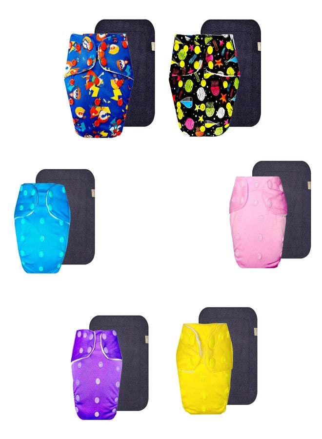Dumbledo Premium Cloth Diaper with Black Insert (Pack of 6) | Soft & Gentle | Leakproof | Adjustable Snaps | All-Day Wear | 3 Months - 3 Years | Unisex Baby - Image 1