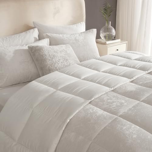 HYPREST Velvet Comforter King,3 Pcs Luxury Elegant Velvet Duvet,Ultra Soft White Bedding Comforter Sets - Image 1
