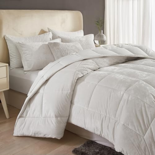 HYPREST Velvet Comforter King,3 Pcs Luxury Elegant Velvet Duvet,Ultra Soft White Bedding Comforter Sets - Image 4