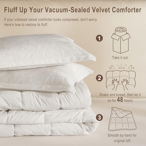 HYPREST Velvet Comforter King,3 Pcs Luxury Elegant Velvet Duvet,Ultra Soft White Bedding Comforter Sets - Image 5