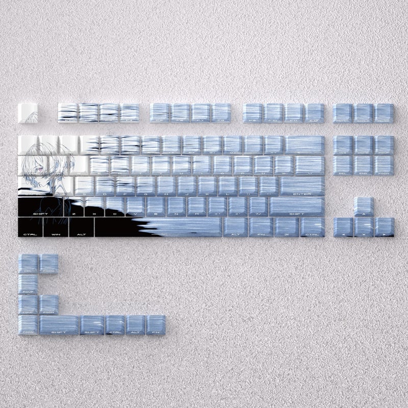 أكو لوحة مفاتيح EVA Ayanami Rei Anime Keycaps 98 Keys PBT Dye-Sub Cherry Profile Side Print for Akko FUN60, GK61, Anne Pro 2 Keyboard - Image 1