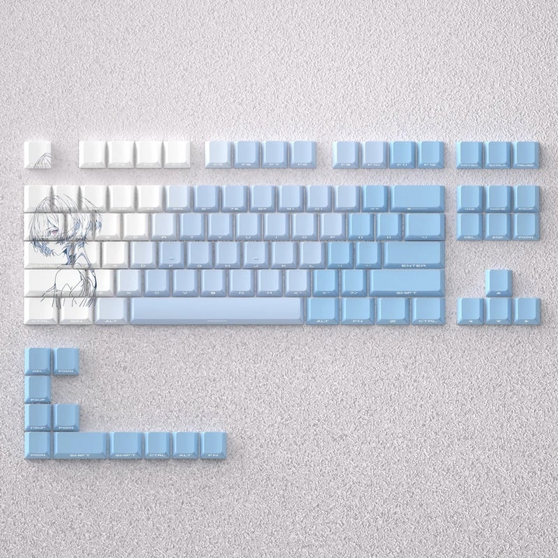 أكو لوحة مفاتيح EVA Ayanami Rei Anime Keycaps 98 Keys PBT Dye-Sub Cherry Profile Side Print for Akko FUN60, GK61, Anne Pro 2 Keyboard - Image 5