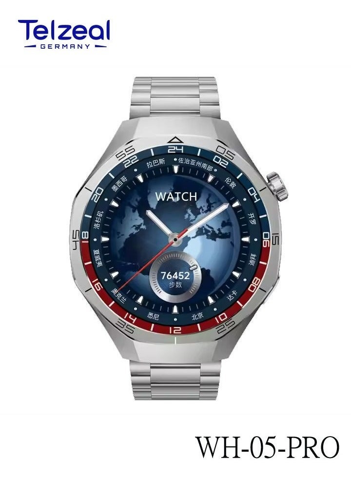 Telzeal WH-05 PRO Waterproof Design Smartwatch – MAX Screen Display, Wireless Charging, 3 Interchangeable Straps – Fitness Tracker, Heart Rate Monitor, Activity Tracker, Sports Modes – Stylish Silver Design for Men - Image 1