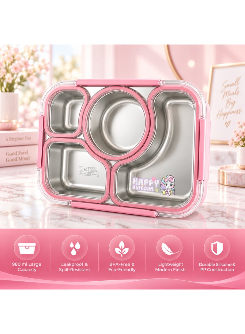 BERAM 4 Compartment Stainless Steel Lunch Box, Leakproof Bento Meal Prep Container with Locking Lid for Kids & Adults, School, Office & Travel - Image 4