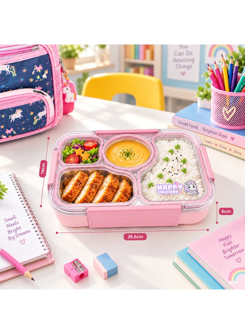 BERAM 4 Compartment Stainless Steel Lunch Box, Leakproof Bento Meal Prep Container with Locking Lid for Kids & Adults, School, Office & Travel - Image 2