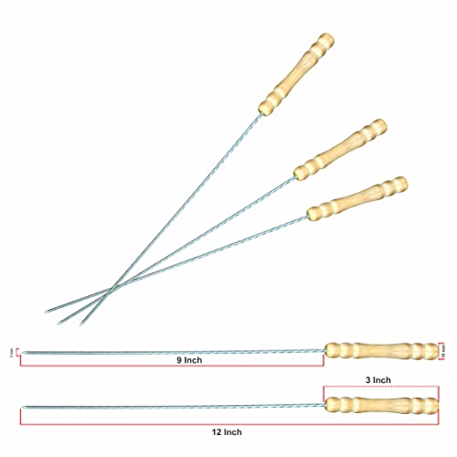 Pure Source India Stainless Steel Barbeque Skewers BBQ Skewers Set with Wooden Handle, 3 mm Thick Round (12 Inch, 4 pcs Stick) - Image 3