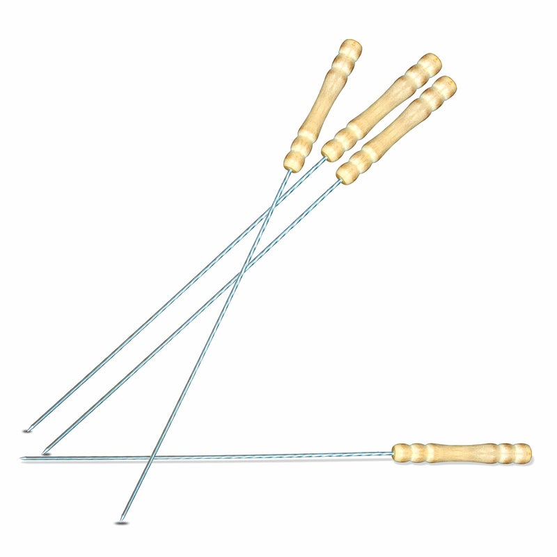 Pure Source India Stainless Steel Barbeque Skewers BBQ Skewers Set with Wooden Handle, 3 mm Thick Round (12 Inch, 4 pcs Stick) - Image 5
