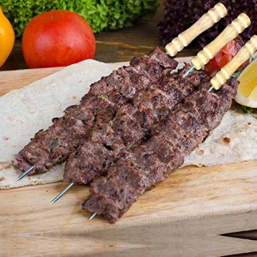 Pure Source India Stainless Steel Barbeque Skewers BBQ Skewers Set with Wooden Handle, 3 mm Thick Round (12 Inch, 4 pcs Stick) - Image 2