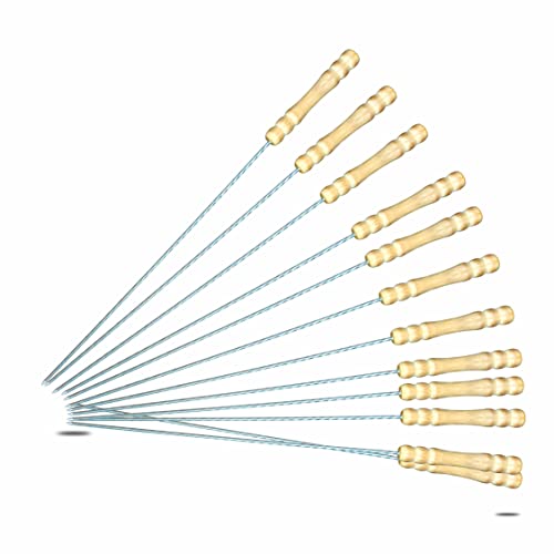 Pure Source India Stainless Steel Barbeque Skewers BBQ Skewers Set with Wooden Handle, 3 mm Thick Round (12 Inch, 4 pcs Stick) - Image 4
