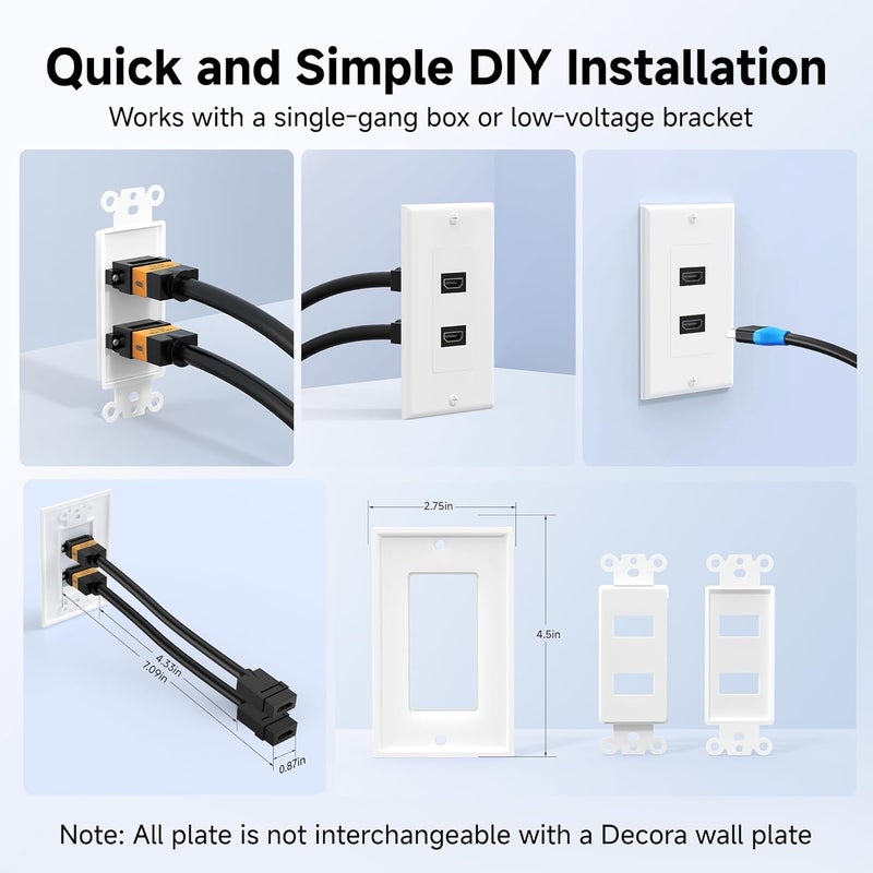 CableMatters 2-Pack 2-Port HDMI Wall Plate in White (4K UHD, ARC, and Ethernet pass-thru support) - Image 5