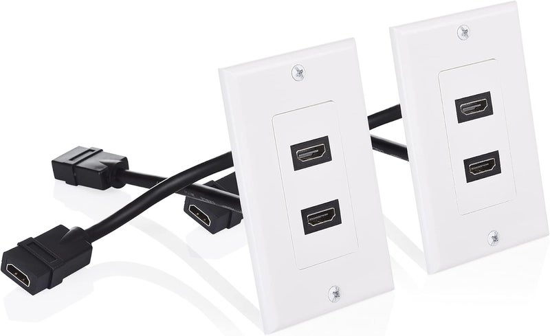 CableMatters 2-Pack 2-Port HDMI Wall Plate in White (4K UHD, ARC, and Ethernet pass-thru support) - Image 1