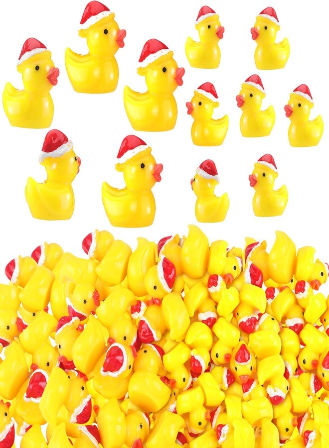 Marsui Christmas Charms Ducks Tiny Resin Ducks Decoration Mini Christmas Hat Duck Figures Micro Landscape Garden Aquarium Dollhouse Accessories for Xmas Birthday Party Ornaments(100 Pcs) - Image 1