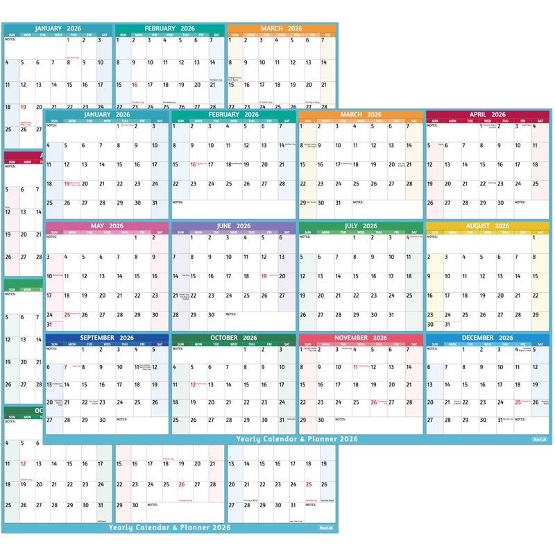 BowCuk 2025-2026 Dry Erase Calendar - Large Yearly Wall calendar, 38.2'' x 25.2'', 2-Side Reversible Calendar 2025-2026, Vertical/Horizontal, Jul 2025 - Jun 2026, Wall Calendar with Notes, Stickers - Multi - Image 1