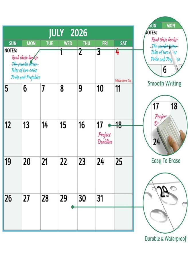 BowCuk 2025-2026 Dry Erase Calendar - Large Yearly Wall calendar, 38.2'' x 25.2'', 2-Side Reversible Calendar 2025-2026, Vertical/Horizontal, Jul 2025 - Jun 2026, Wall Calendar with Notes, Stickers - Multi - Image 5