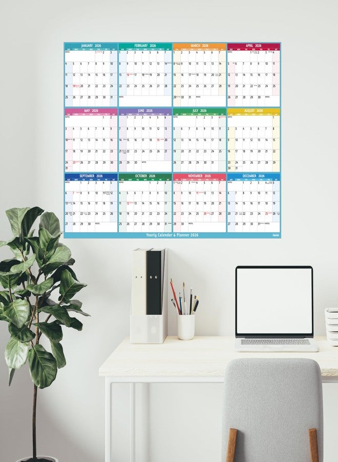 BowCuk 2025-2026 Dry Erase Calendar - Large Yearly Wall calendar, 38.2'' x 25.2'', 2-Side Reversible Calendar 2025-2026, Vertical/Horizontal, Jul 2025 - Jun 2026, Wall Calendar with Notes, Stickers - Multi - Image 2
