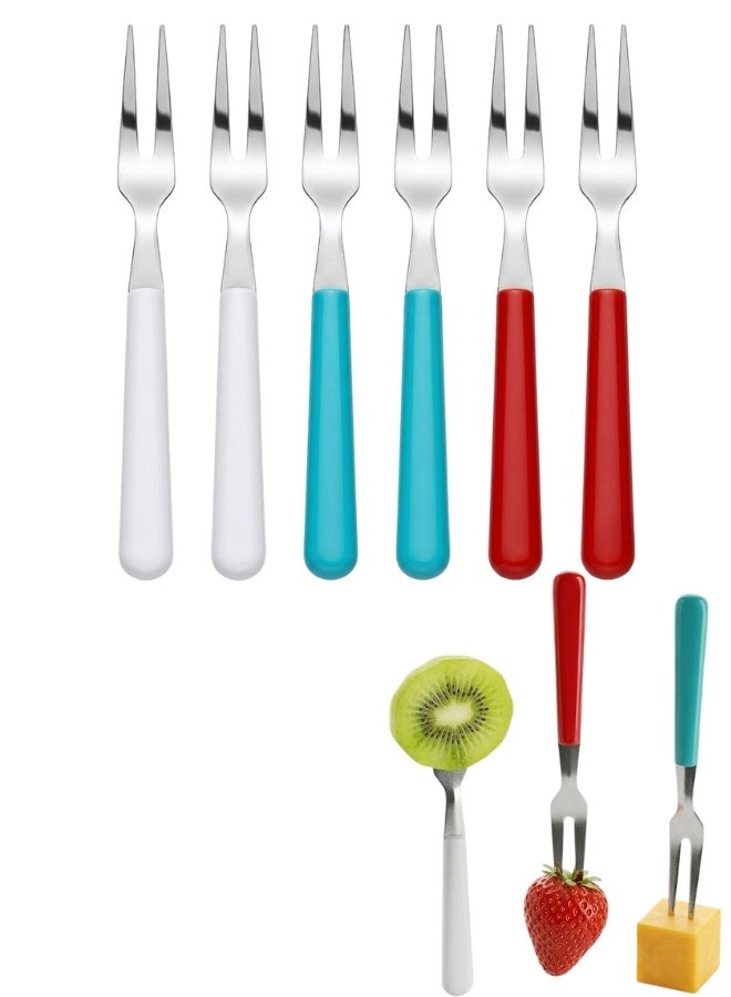 6-Piece Stainless Steel Fruit Dessert Fork Set with Plastic Handles, Two-Pronged, 10.5 cm, Assorted Colors - Image 1
