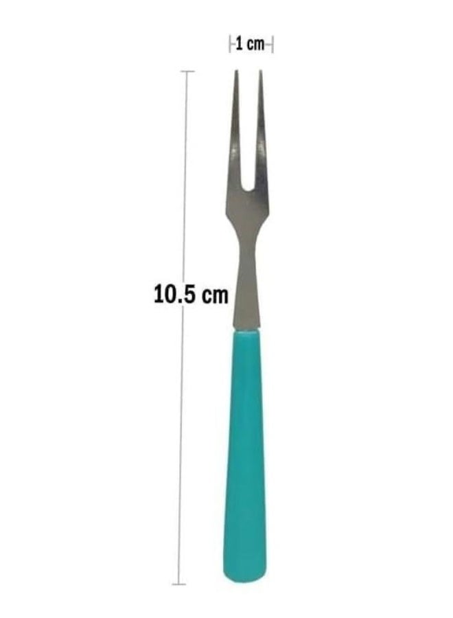 6-Piece Stainless Steel Fruit Dessert Fork Set with Plastic Handles, Two-Pronged, 10.5 cm, Assorted Colors - Image 5