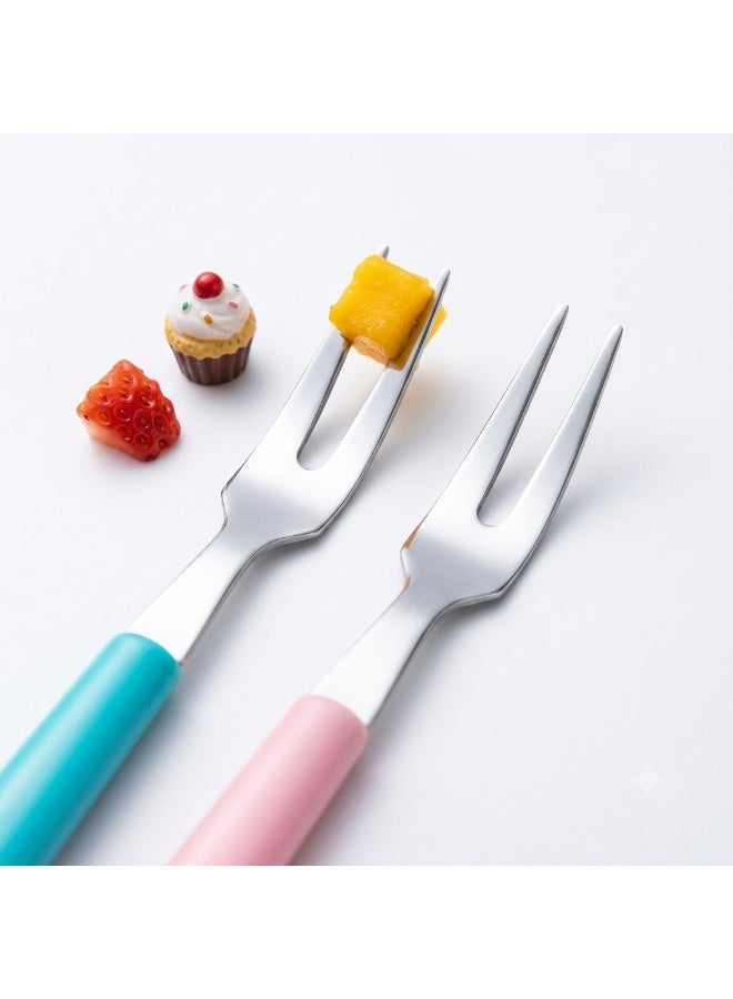 6-Piece Stainless Steel Fruit Dessert Fork Set with Plastic Handles, Two-Pronged, 10.5 cm, Assorted Colors - Image 3