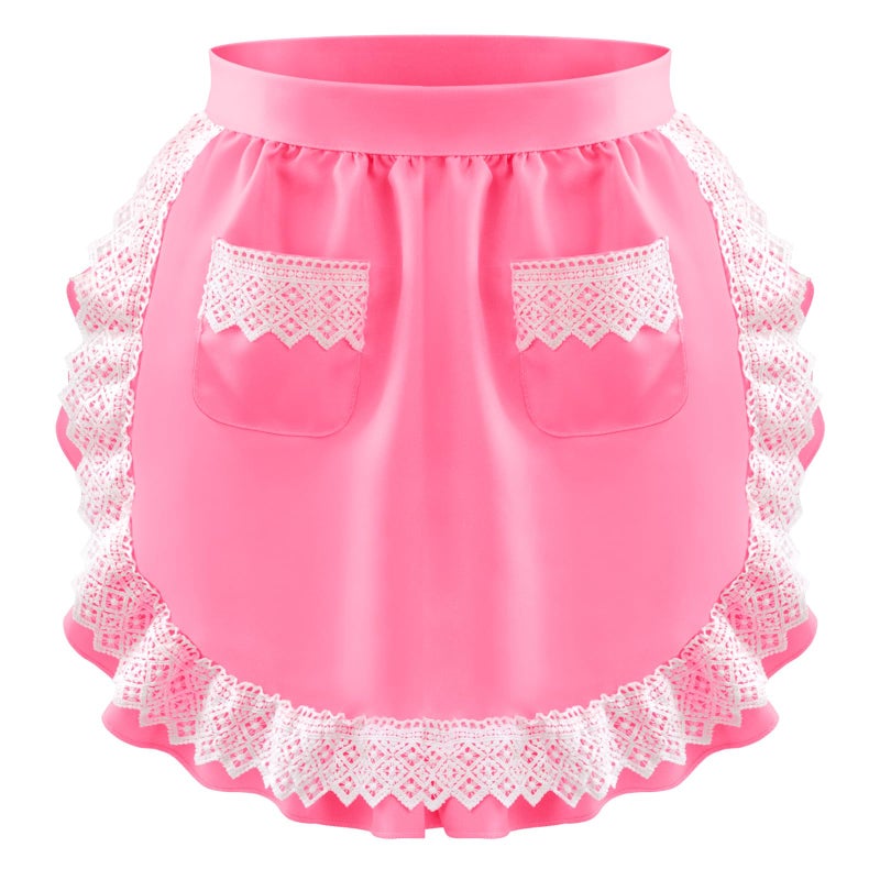 Geyoga Aprons for Women with Pockets Kitchen Cooking Waitress Maid Apron Vintage Skirt Cute Ruffle Dress Costume (Pink,Lace Waist Style) - Image 1