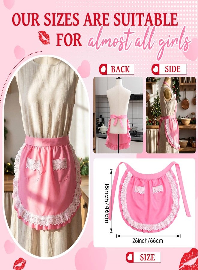 Geyoga Aprons for Women with Pockets Kitchen Cooking Waitress Maid Apron Vintage Skirt Cute Ruffle Dress Costume (Pink,Lace Waist Style) - Image 2