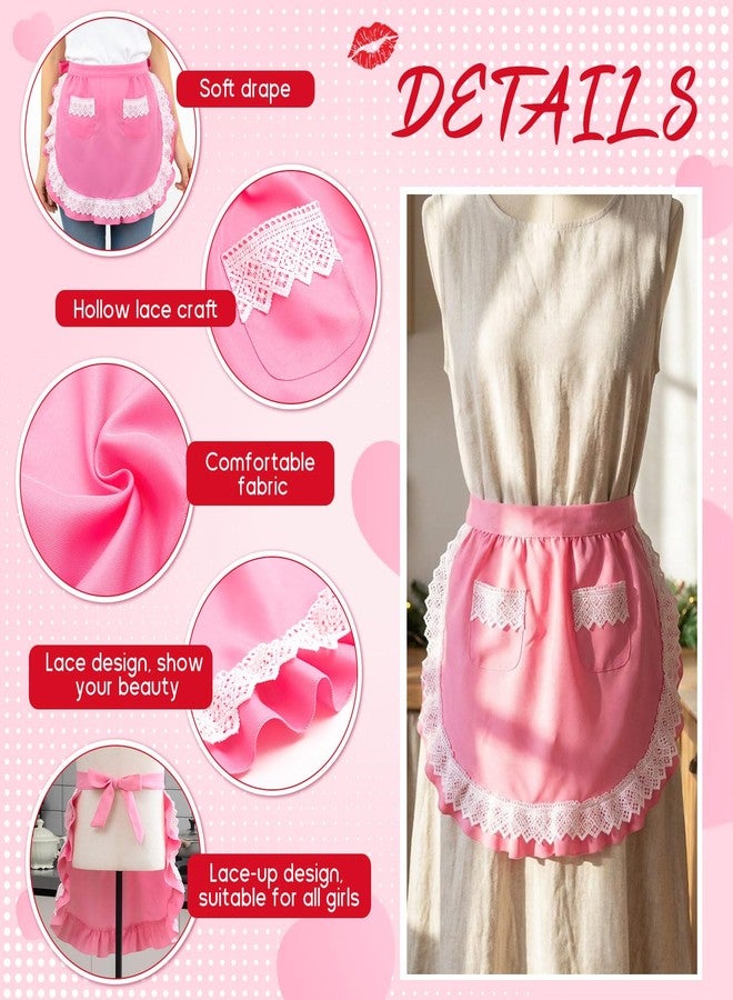 Geyoga Aprons for Women with Pockets Kitchen Cooking Waitress Maid Apron Vintage Skirt Cute Ruffle Dress Costume (Pink,Lace Waist Style) - Image 3