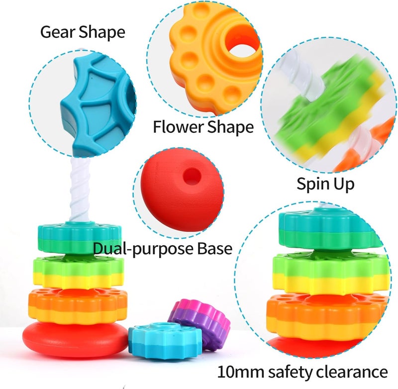 LMTNNB Spinning Stacking Toys - Rainbow Tower, Kids Stackable Spinning Toy, Educational Toy for Toddlers 1-3, Strong ABS Plastic, Color & Shape Recognition, Builds Sensory & Motor Skills - Image 5