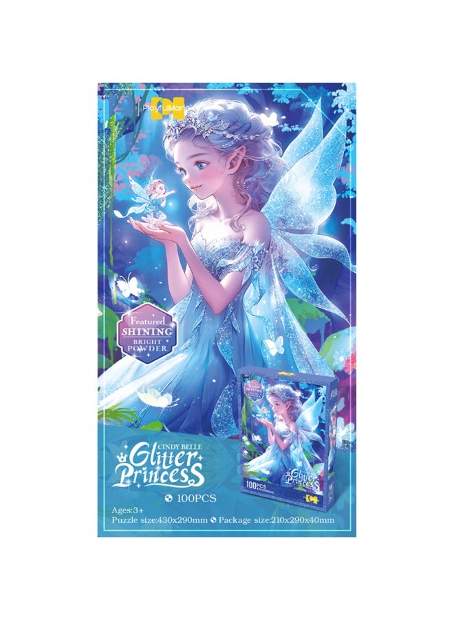 DAT Cindy Belle Glitter Princess Puzzle - 100 Piece Glittering Fairy Puzzle for Kids | Shimmering Bright Powder, Fun & Educational | For Ages 3+ - Image 5