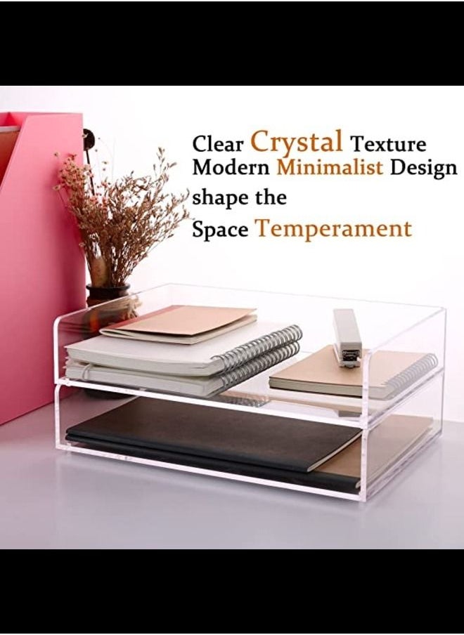SMARTPOINTS Paper Organizer Tray, Clear Acrylic Desk Organizers and Accessories, Stackable Classroom File Storage, Letter Size Workspace Office Organization- L12.4 x W8.8 x H2.6 Inch x 2 Pack 2 Tier  - Image 2